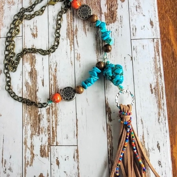 The Girl With Kaleidoscope Eyes Jewelry - Turquoise Tassel Necklace